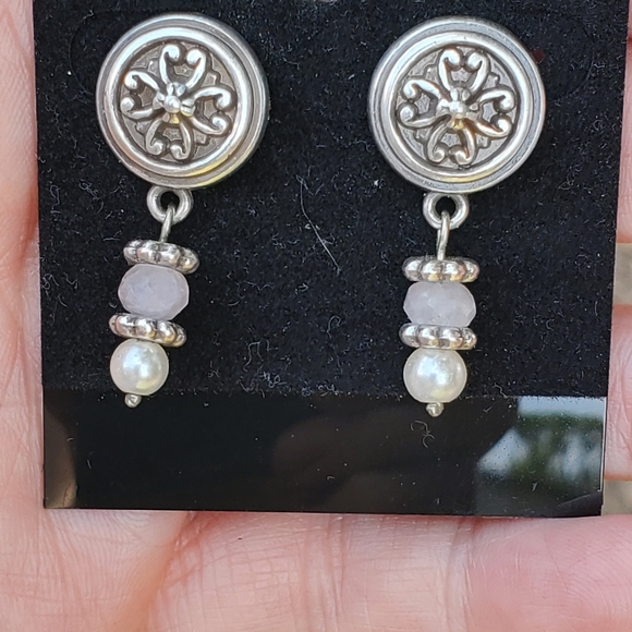 Brighton Vintage dangling rose quartz and pearl pierced Earrings - Picture 7 of 9